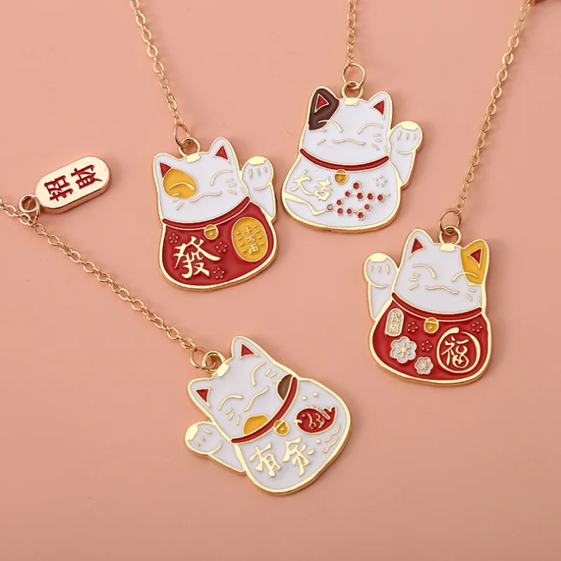 Marcapáginas Kawaii de gato de la suerte para estudiantes, exquisito colgante de lectura portátil para oficina y estudio, suministros de decoración DIY, papelería de Año Nuevo