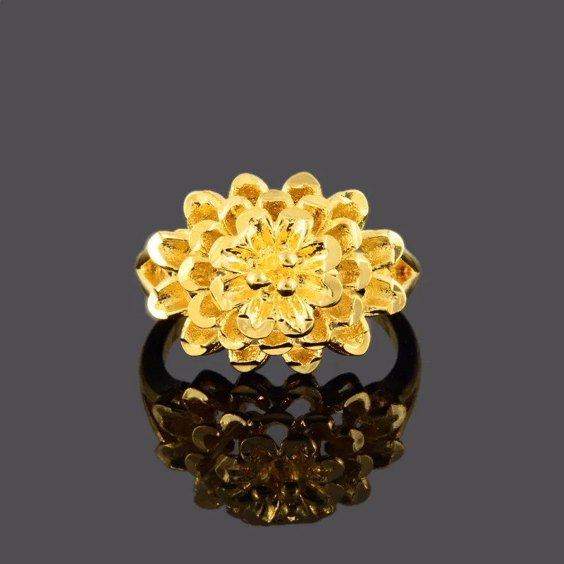 24K Gold Rings Korean Gold Plated Flower Rings Women\'s Glamour Engagement Jewelry Gifts