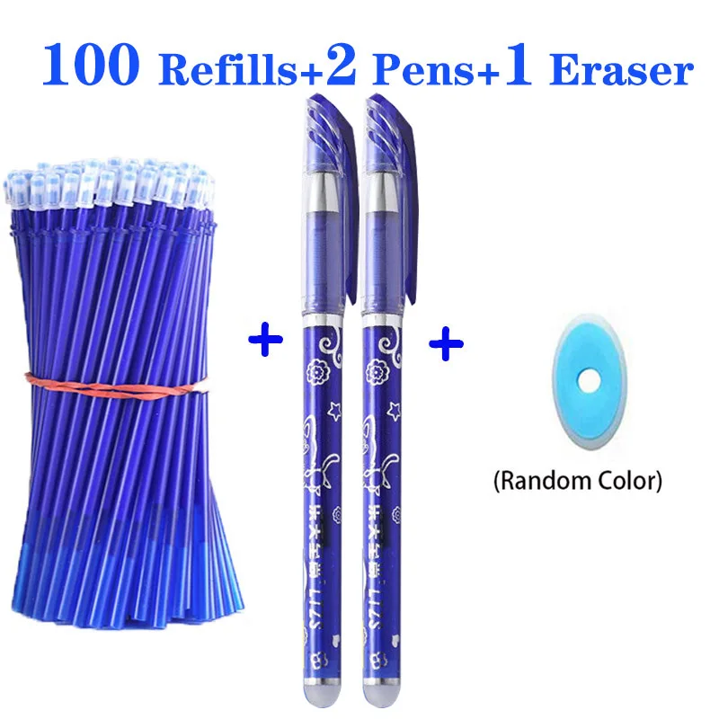 100 Refills +2 Erasable Pens 1 Eraser Set 0.5mm Washable Handle Magic Gel Rods School Office Writing Supplies Stationery