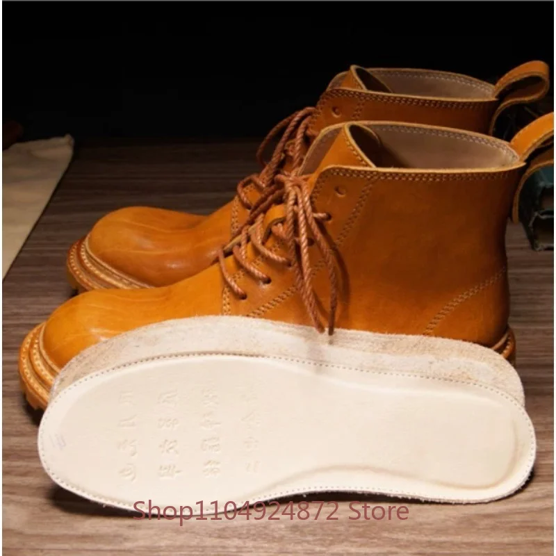 Designer Cowhide High End Handmade Chelsea Boots Men's Shoes Motorcycle Work Genuine Leather Business Male Desert Boots