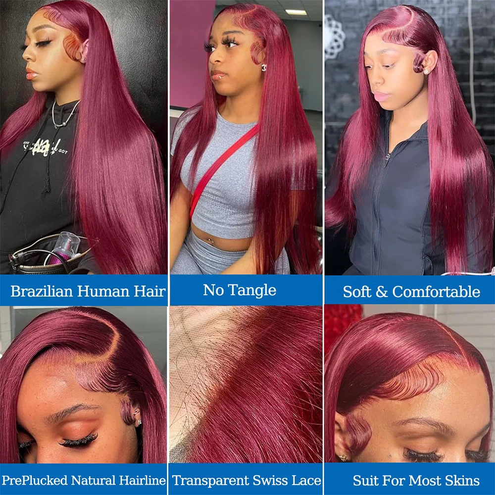 99J 버건디 레이스 프론탈 가발 13x6 스트레이트  - Hd Lace Frontal Wig Human Hair Pre Plucked 리뷰 및 가격