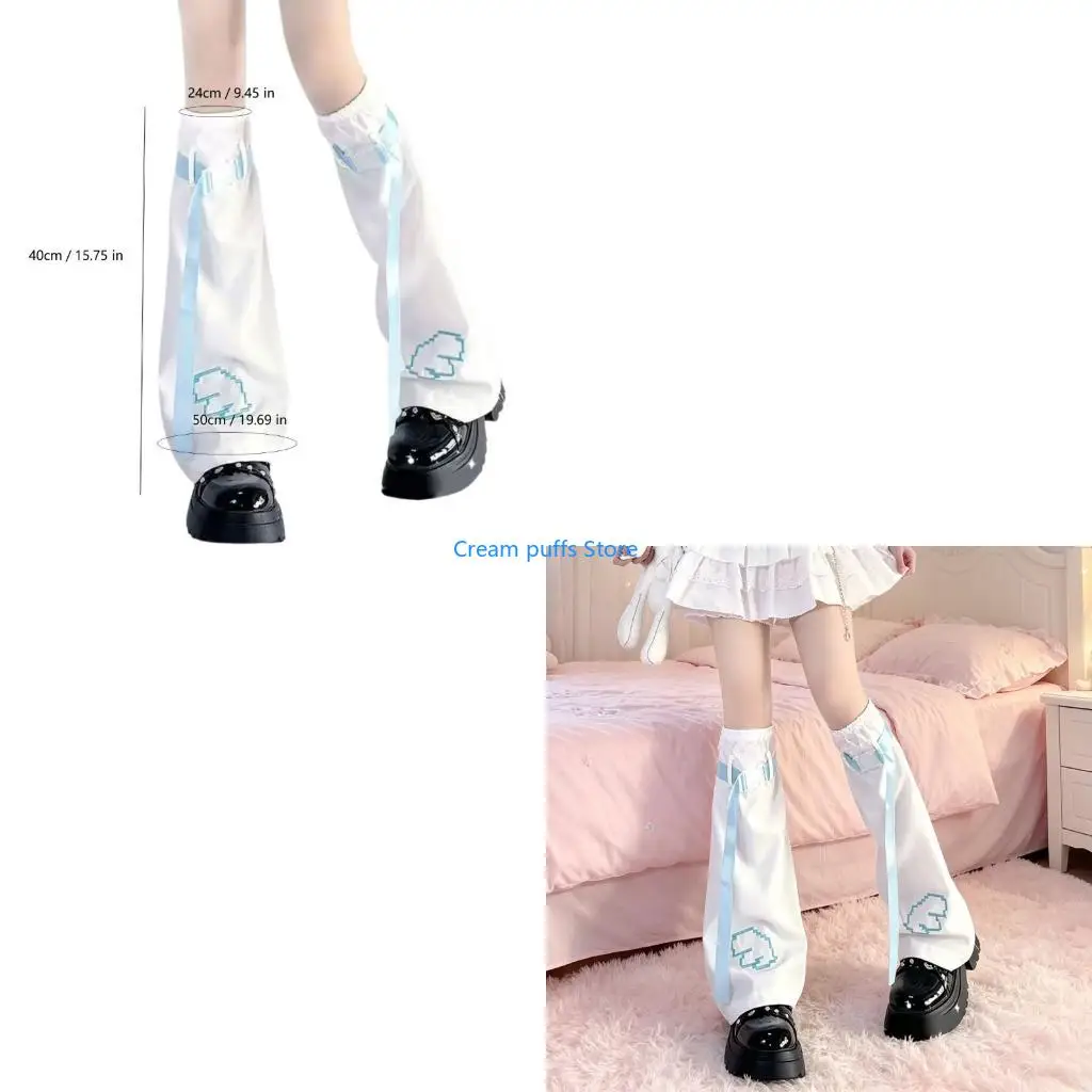 50LE Trendy Fashion Knee Length Flared Leg Sleeves for Women Japanese Harajuku Aesthetic Wing Embroidered Leg Warmers Socks