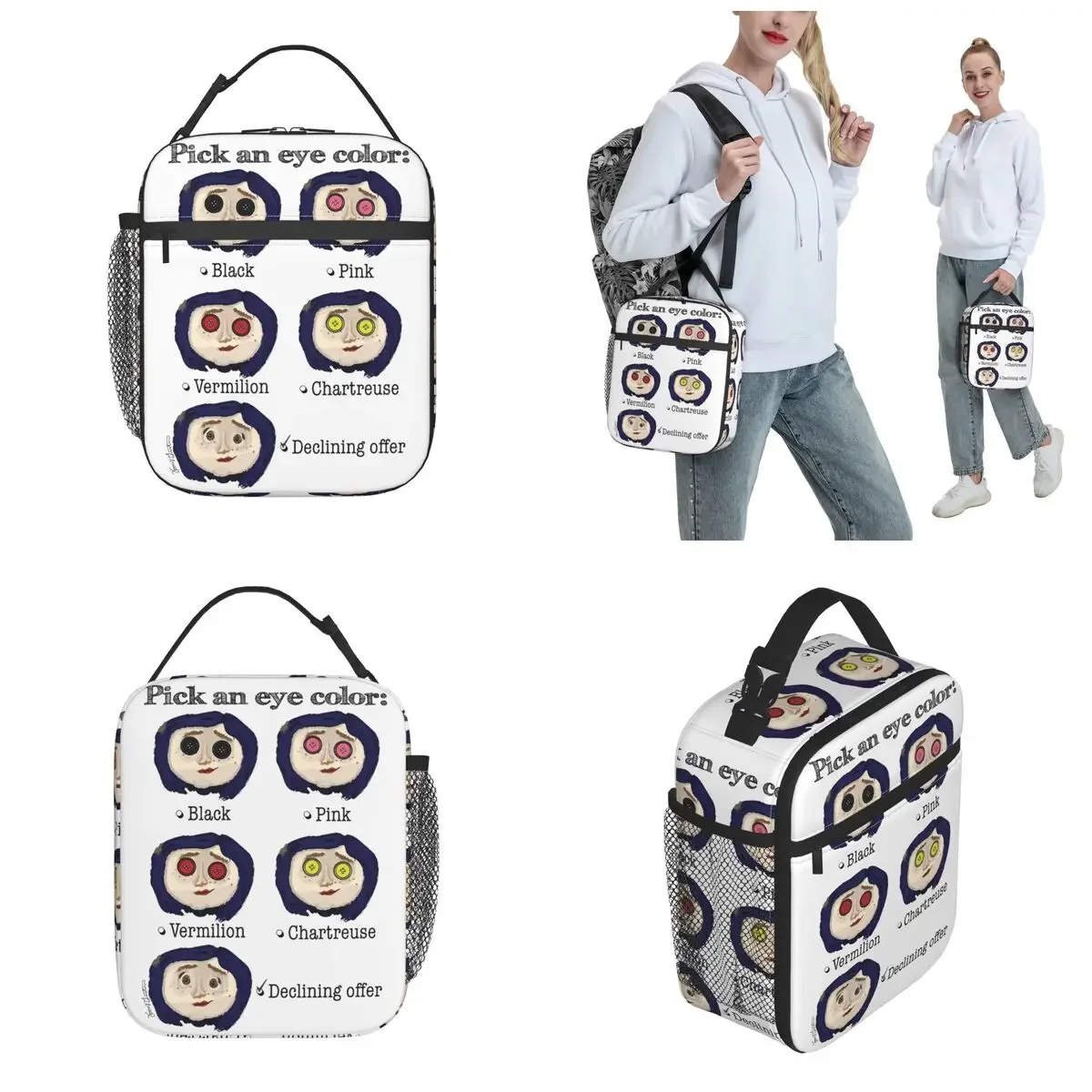 Insulated Lunch Tote Bag Coralines Pick An Eye Color Merch Cute Doodles Food Box New Arrival Cooler Thermal Lunch Box For School