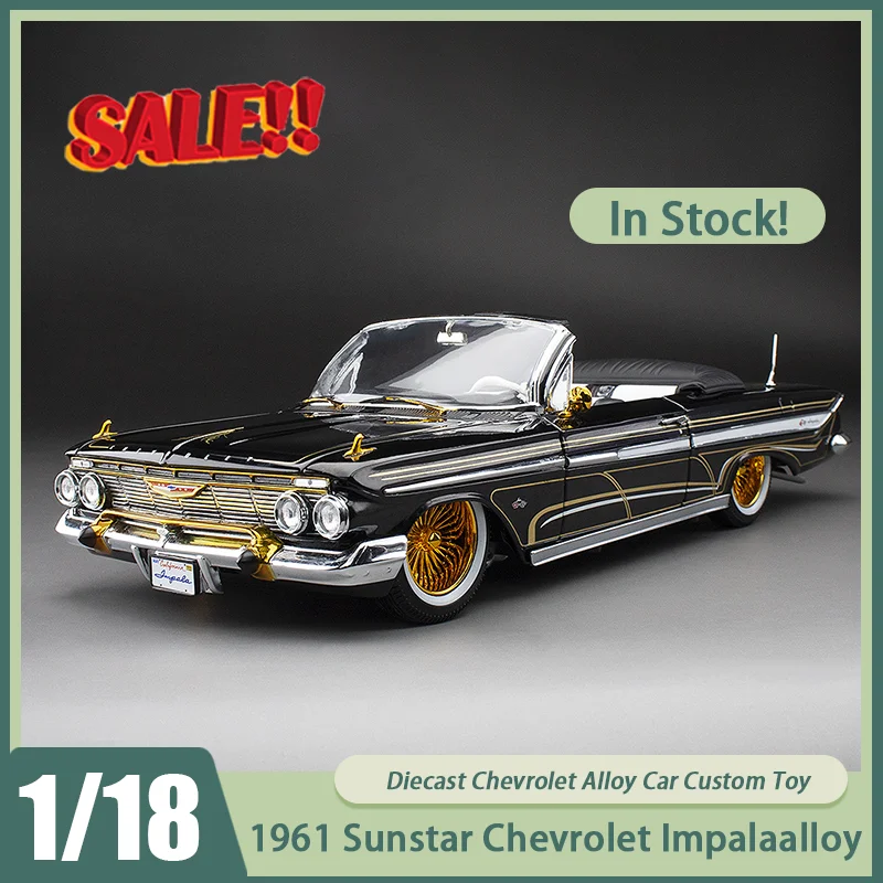 สินค้าใหม่ในสต็อก รถเหล็กหล่อจำลอง Chevrolet Impala ปี 1961 ขนาด 1:18 ยี่ห้อ Sunstar พร้อมฟังก์ชั่นยก ของตกแต่ง ของเล่นสั่งทำพิเศษ ของขวัญคริสต์มาสสำหรับเด็ก
