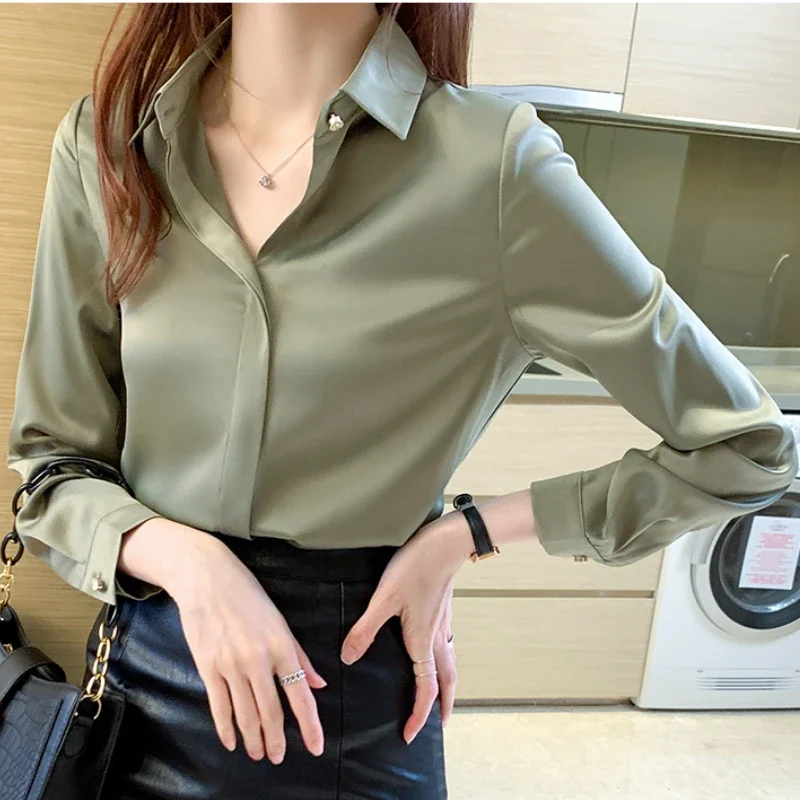 Korean Fashion Women's Blouses New Long Sleeve Top Black Shirt 2025 Casual Shirts and Blouses Solid Women Clothing Vintage Shirt