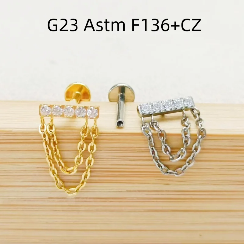 Lot10pcs Body Jewelry 16G  G23 Titanium Astm F136 Chain CZ  Lip Labret Bar Ear Helix Tragus Rook Bar Piercing Jewelry New Shine