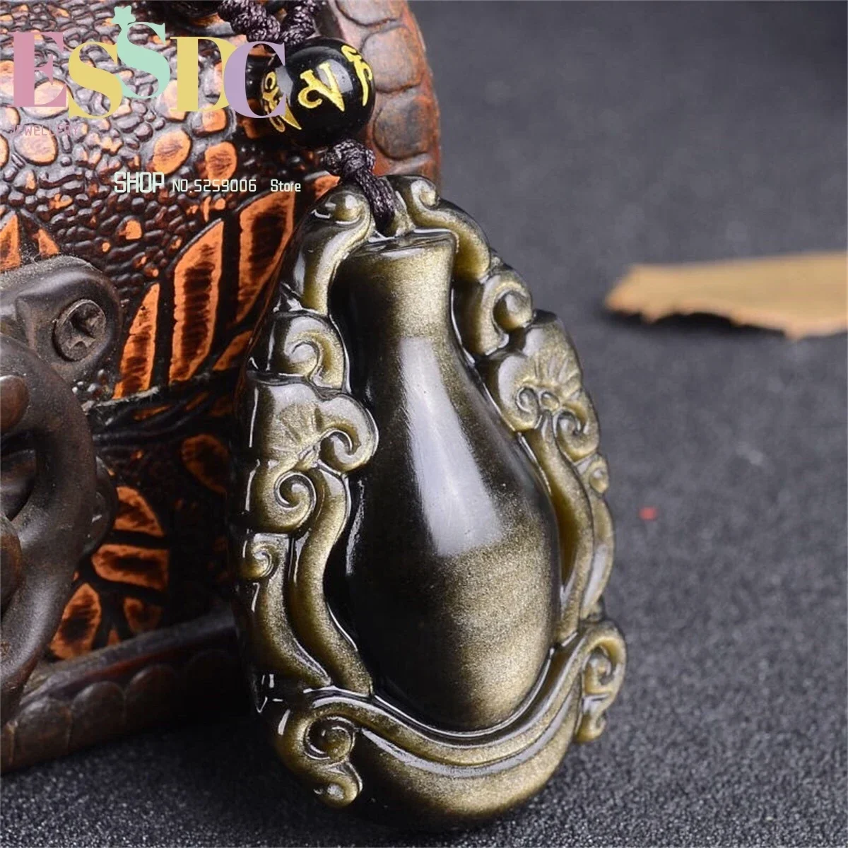 High Quality Obsidian Pendant Wholesale Natural Gold Obsidian Jewelry Bottle Pendant with Free Beads Necklace for Male or Female