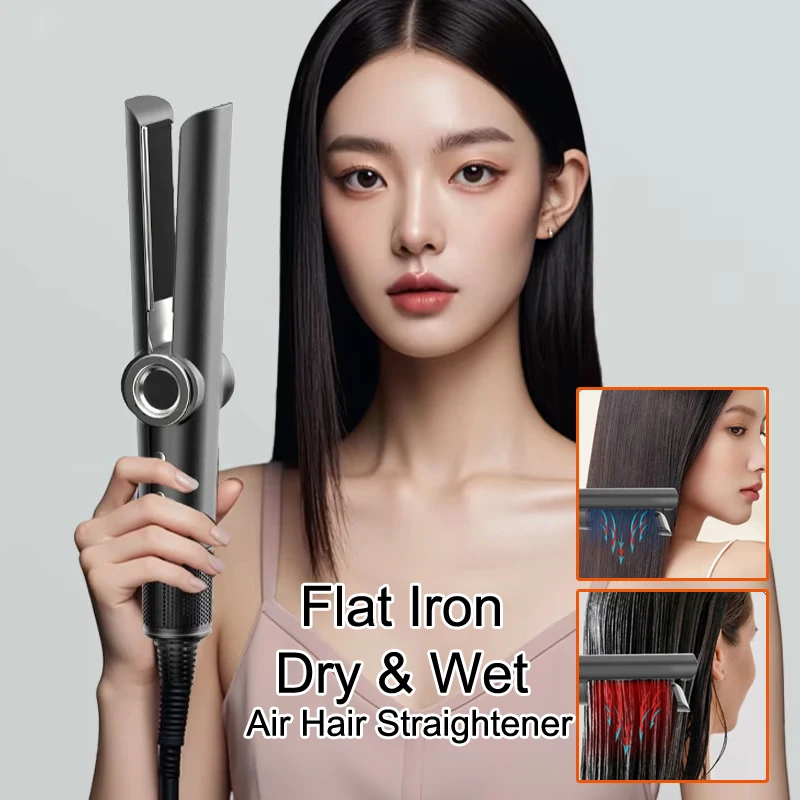 2 in 1 Hair Straightener, Ceramic Hot Air Comb, One Step Straightening and Curling, Flat Iron for Smooth Styling