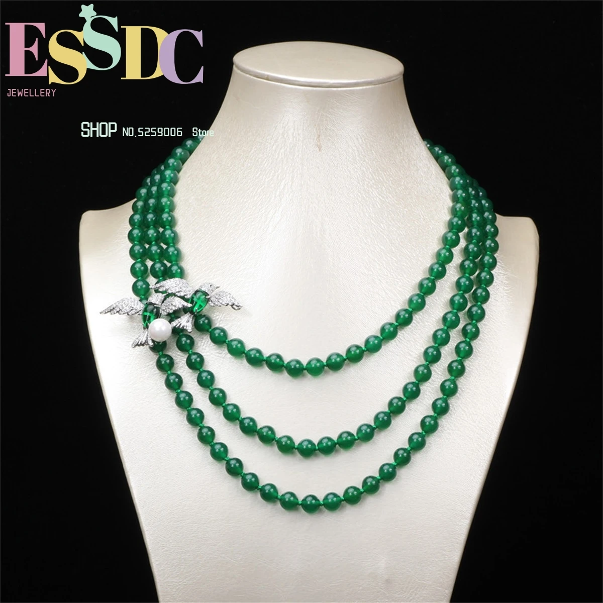 New Natural Green Agate Necklace Women's Round Bead Multi-Layer Short Collar  Crystal Retro Neck Chain Sweater  FashionCharmGift