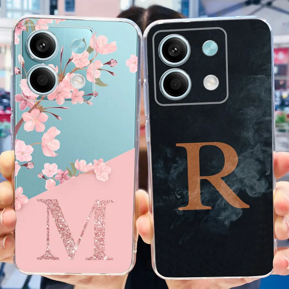 Case For Xiaomi Redmi Note 13 4G Fashion Flower Fog Initial Letter Phone Bumper For Redmi Note13 4G Global Soft Silicone Covers