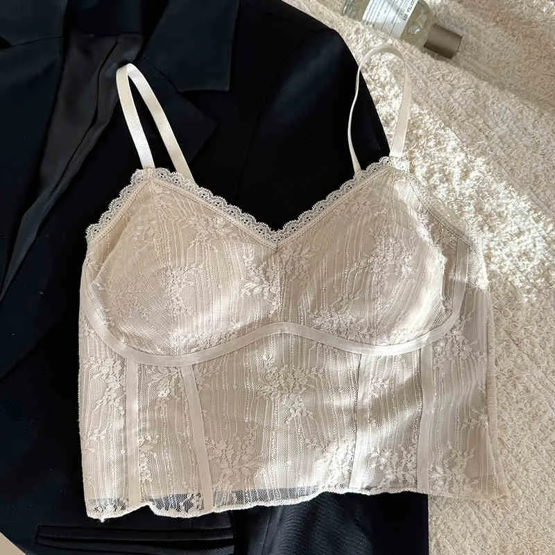 Damen-Neckholder-Top aus Spitze im französischen Stil, sexy ärmelloses Cami mit Brustpolster, elegantes weißes rückenfreies Crop-Top, Sommermode M L