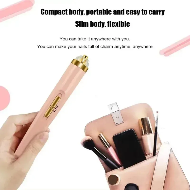 آلة تلميع الأظافر مطحنة الأظافر الكهربائية مع الضوء المحمولة أدوات القلم الكهربائية الصغيرة مانيكير الفن مع حقيبة لإزالة الجل