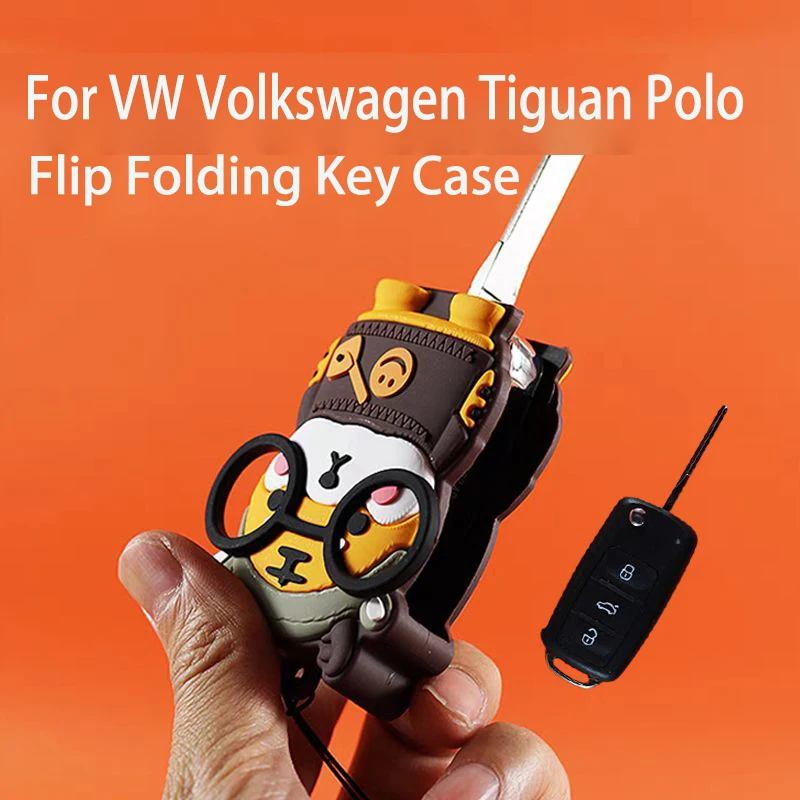 

Cartoon Tiger for VW Golf MK6 Polo Tiguan Passat Caddy Jetta Scirocco Bora Beetle Flip Folding Car Key Case Cover Cute Keychain