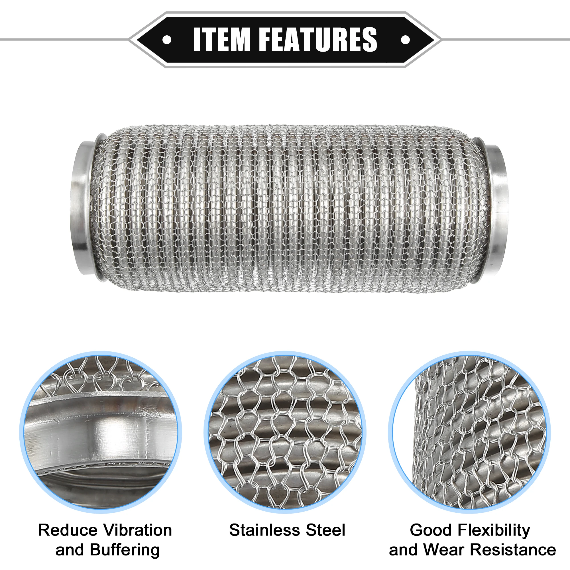 UXCELL Auto Uitlaat Flexibele Pijp ID 76x254mm Uitlaat Flex Connector Leidingen Balg Universeel voor Auto Duurzaam Roestvrij staal