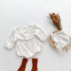 Baby Rompers Long Sleeve Newborn Baby Girl Clothing White Soft Cotton Romper Bodysuit + Hat Spring Autumn Infant Clothes