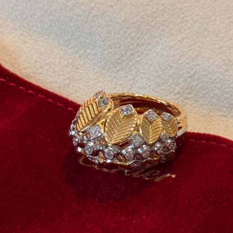 Cameo Jewelry Coffee Leaf Two colors Ring 925 Silver Gold Plated Synthetic Zircon Vintage Palace Fashion Rings