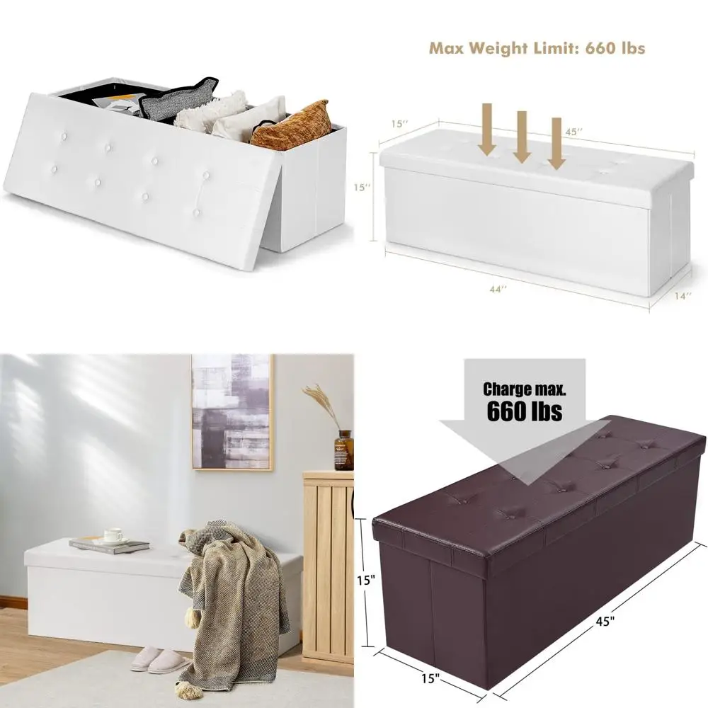 

Компактная оттоманская скамья из искусственной кожи с эффектом памяти, большой 45-дюймовый сундук и подставка для ног