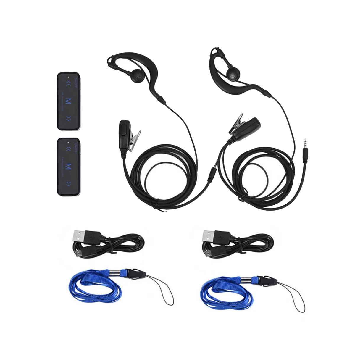 2Pcs Mini Walkie Talkie 400-470MHz 2-Way Radio 3W Transceiver Earpiece Headset Earmuff USB Powered