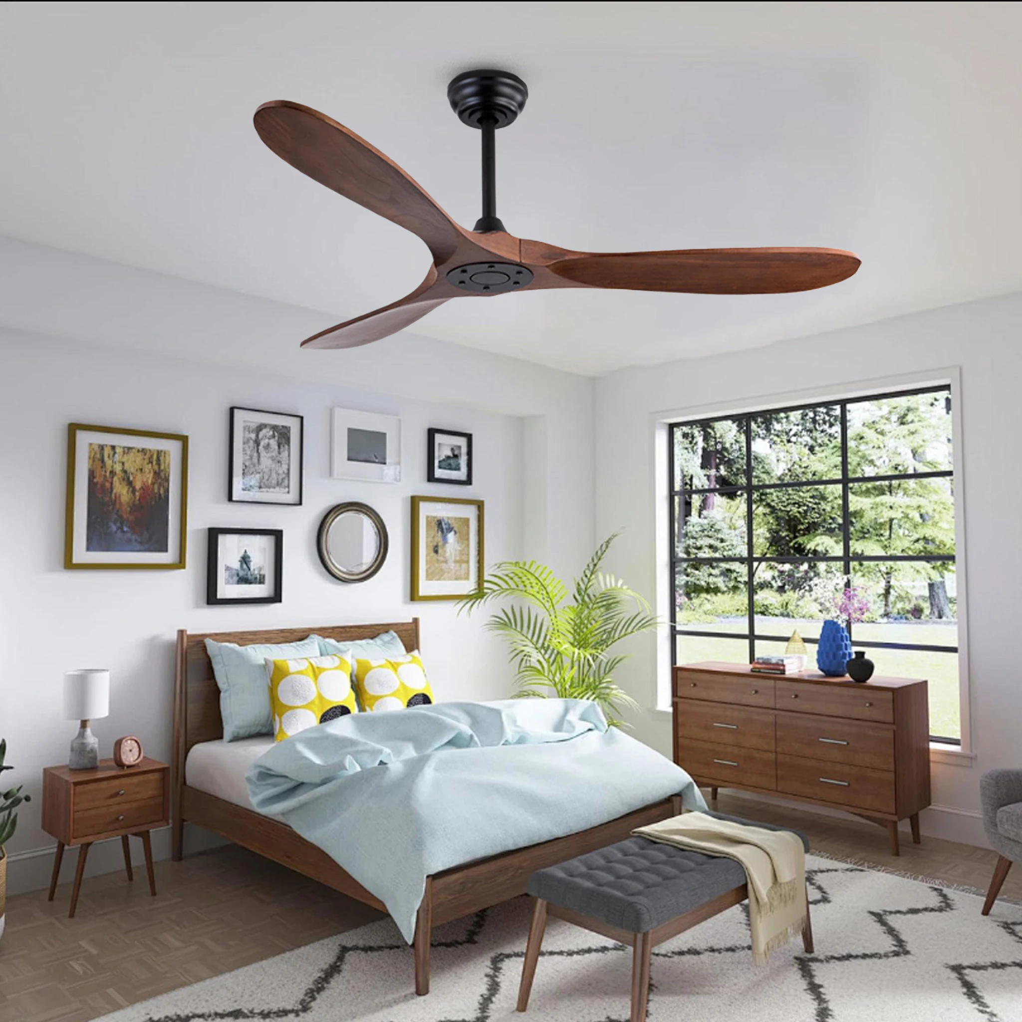 42 52 60 Inch Solid Wood Ceiling Fan DC Motor Silent Reversible Ceiling Fan Remote Control Living Room Bedroom Electric Fans