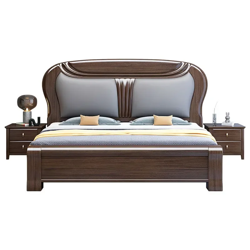 

Purple gold, sandalwood, solid wood bed, Chinese style, simple, storage, modern, light luxury, wedding bed