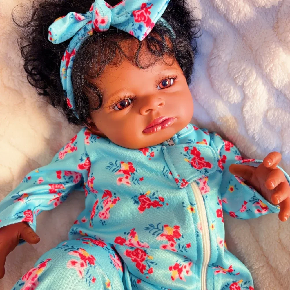 Risbecko 20 Inch Lifelike Black Skin Reborn Baby Doll- African American Cute Doll Soft Touch - Birthday Gift/Christmas Gifts
