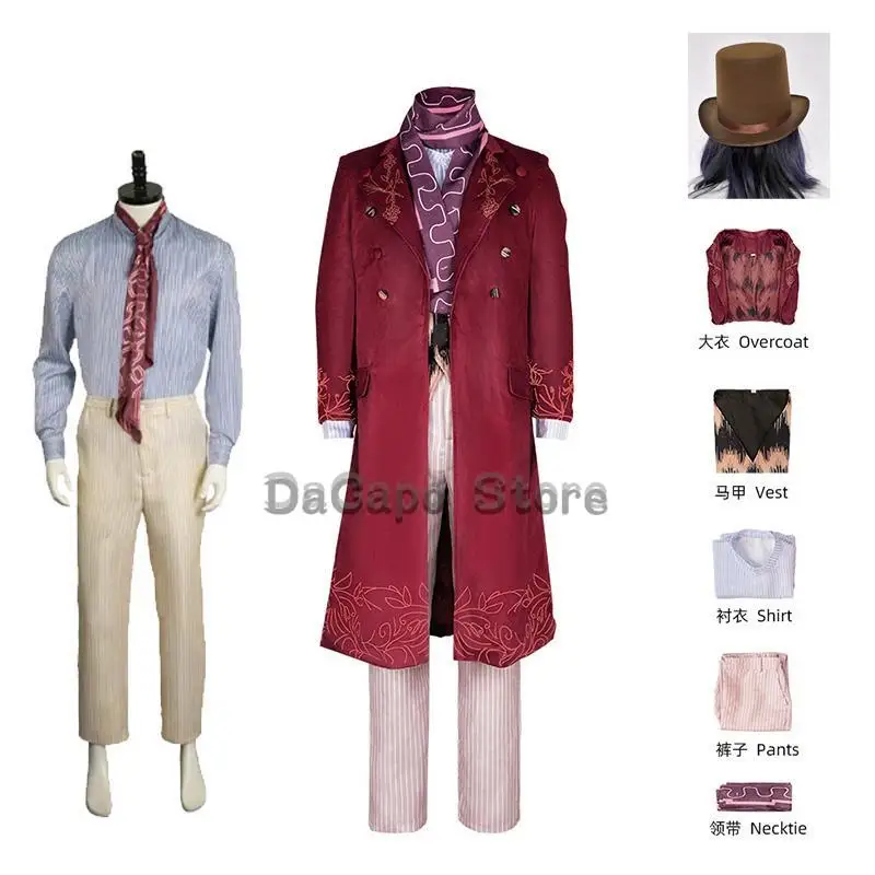 

Willy Cosplay Hat Costume Chalamet Willie Wonca Cosplay Suit Outfits Movie Chocolate Wonk Factory Men Fancy Halloween disfraz