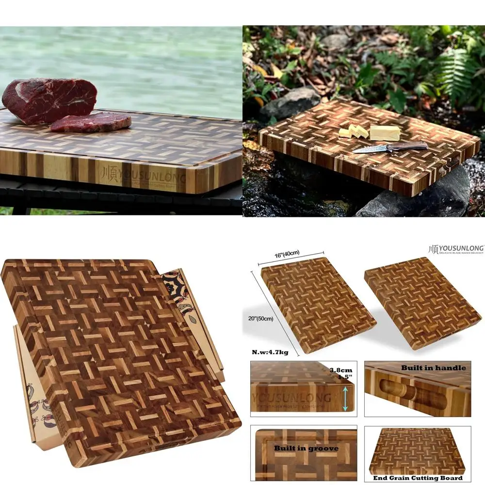 

Разделочная доска из акации и дуба — 20 x 16 x 1,5 — встроенные пазы для сока, ручка, использование барбекю и варочной панели