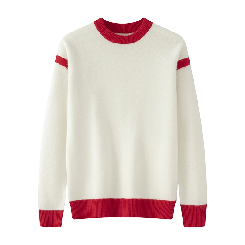 Autumn And Winter New 100% Pure Wool Men's Round Neck Sweater Color Matching Thick Fashion Cashmere Knit Bottoming Shirt