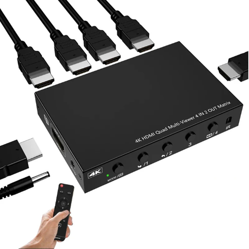 HDMI-compatible Splitter Switch Quad Multi-viewer Multi-function Docking Seamless 4Way CH HDMI-compatible Matrix 4X2 HUB 4IN2OUT