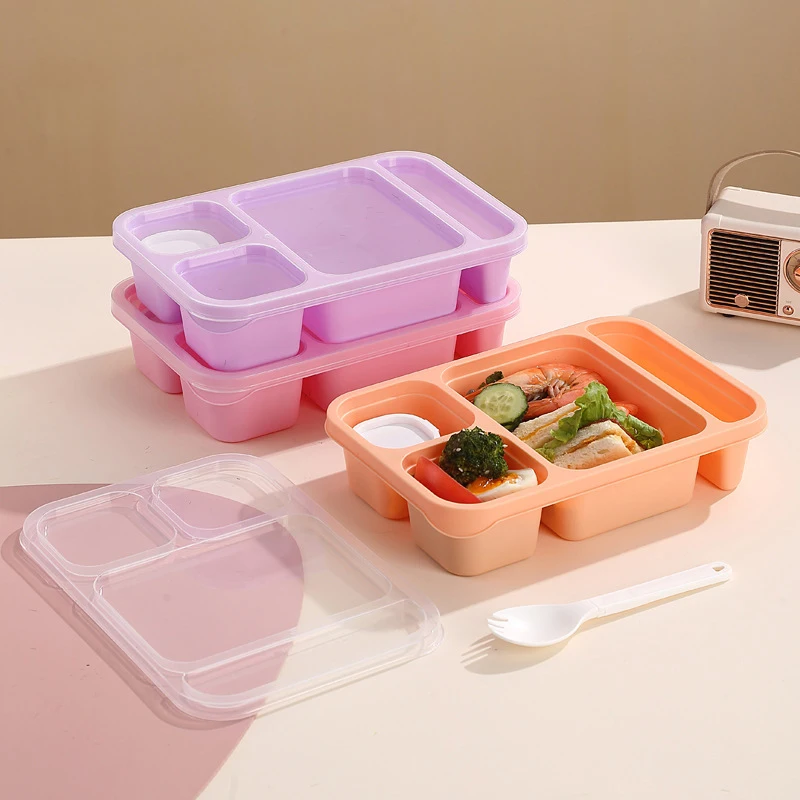 3Pcs 4 Grids Portable Bento Lunch Box Reusable Snack Food Container Outdoor Fruit Salad Packing Box