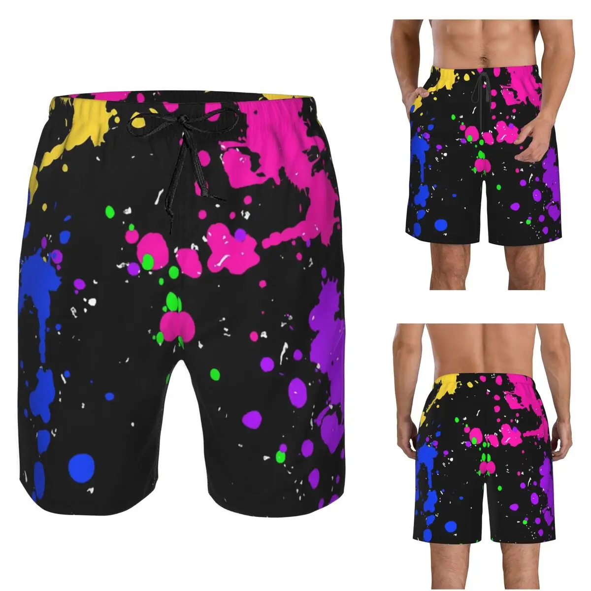 Colorful Graffiti Splatter Print Trunks Beach Board Shorts Casual Quick Dry Swimming Summer Men Pants