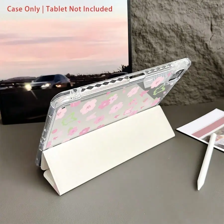 

Pink Floral Tablet Case with Pen Slot For iPad 10th/11th/9th Gen/iPad Air 4th Gen/iPad 8th/7th/6th/5th Gen/Samsung A7 Lite/A8