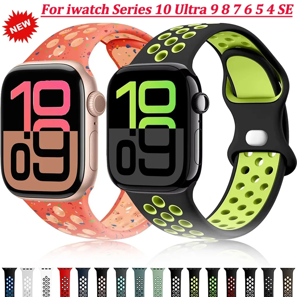 

Soft Silicone Strap for Apple Watch Band 46mm 42mm 45mm 41mm 44 40mm 49mm Breathable Belt iWatch Series Ultra 10 9 8 7 6 5 4 SE