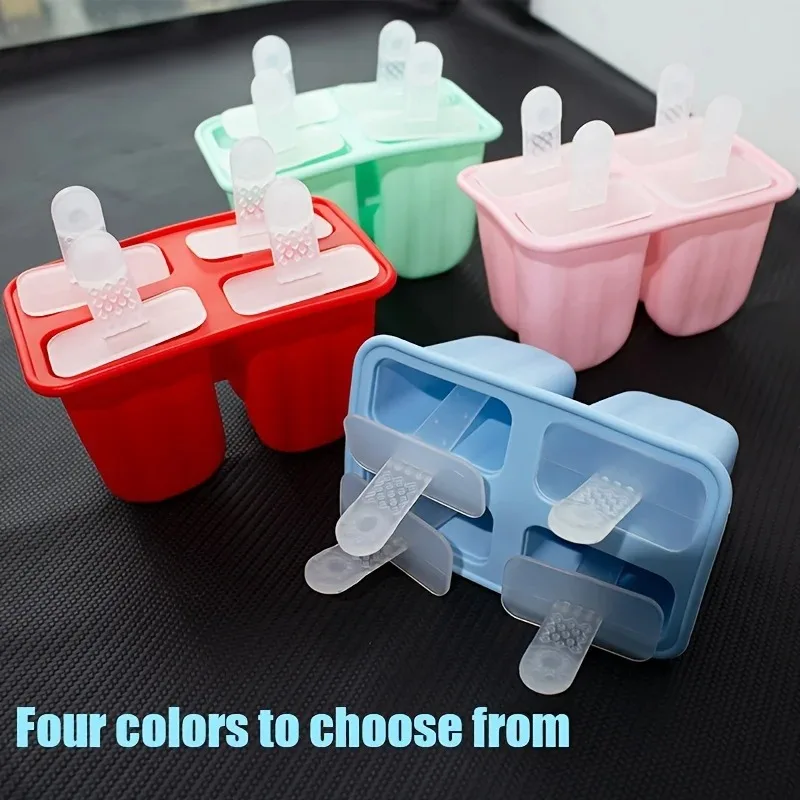 1 Uds. De cuatro moldes de paletas de silicona reutilizables hechos a sí mismas para helado de verano con paletas congeladas reutilizables