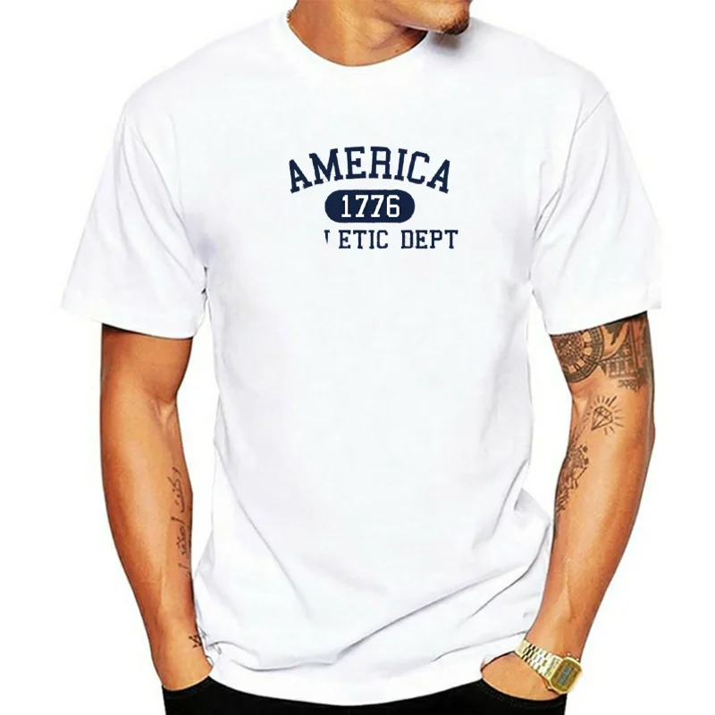 

America 1776 Athletic Dept Letter Tshirt Man Fashion Tee Clothes Summer Luxury T-Shirt Hip Hop Breathable Cotton Tee 72447