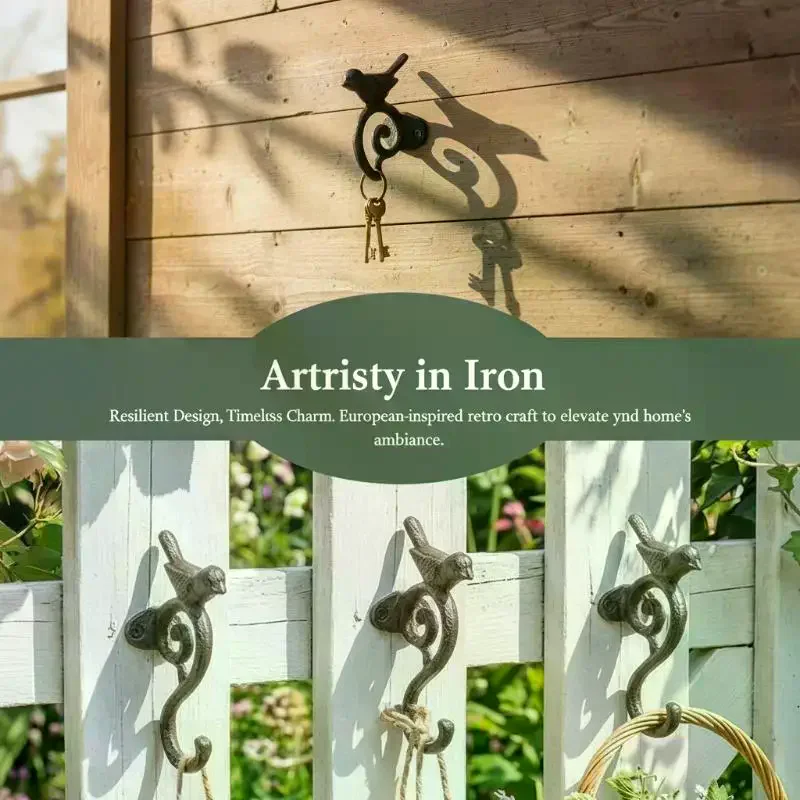 Creative Rustic Cast Iron Wall Hook Decorative Heavy Duty Wall Mounted Rack Sturdy Rust Proof Entryway Key Organizer Living Room