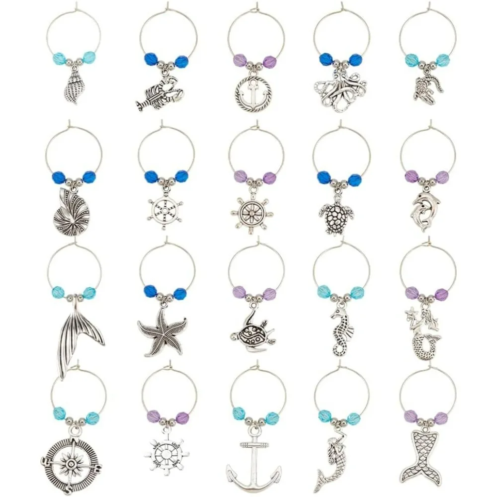 

20 комплектов, пляжная тема, бокал для вина, подвеска, летняя русалка, лодка, руль, морская звезда, черепахи, раковина, сплав, маркеры для напитков, бирки, идентификация