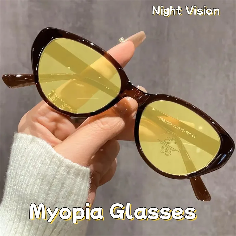 

Retro Cat Eye Night Vision Myopia Glasses Anti Blue Light Ultra Light Small Frame Night Vision Goggles Trendy Versatile Glasses