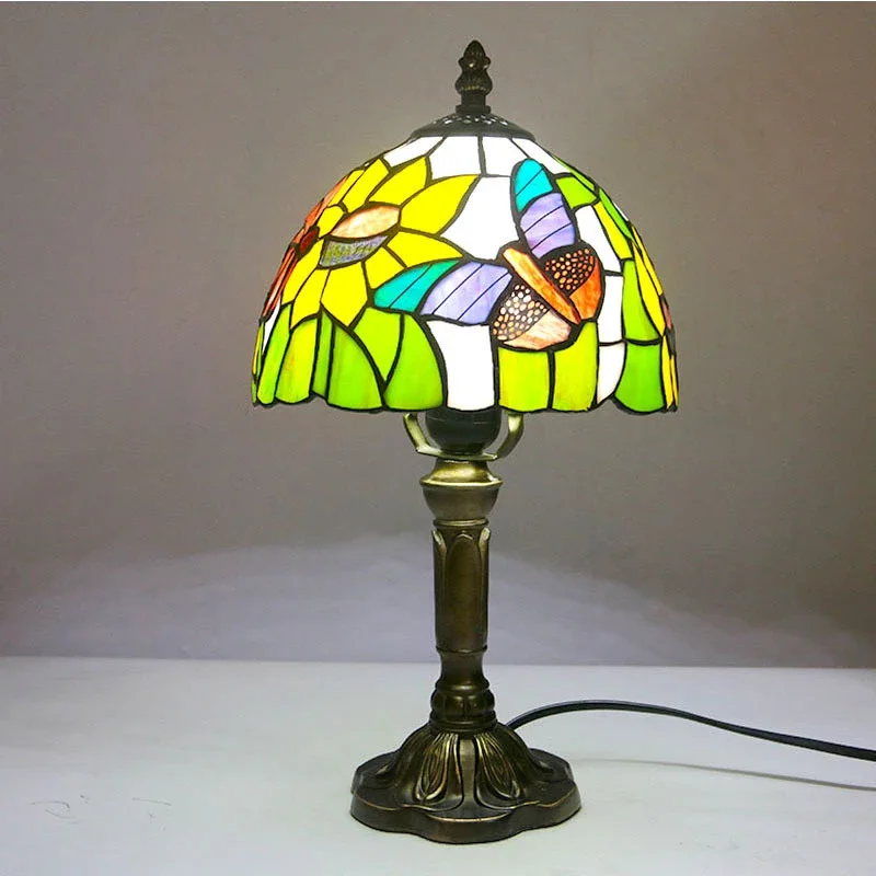 KERWIN Tiffany Glass Table Lamp LED Creative Design Dragonfly Pattern Desk Light Decor For Home Living Room Bedroom