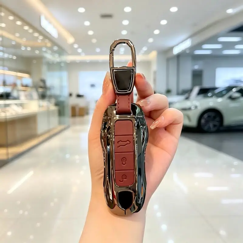 Geschikt voor Porsche sleutelhoes, nieuwe Pamei Macan Cayenne 911, Panamera 718/Taycan zinklegering sleutelhanger beschermhoes