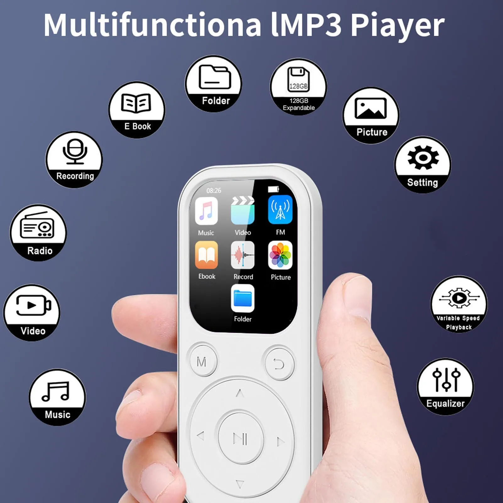 مشغل MP3 مزود بتقنية البلوتوث 5.4 مكبر هاي فاي ومسجل صوتي وشاشة 2.01 بوصة مشغلات موسيقى محمولة متعددة الوظائف شحن من النوع C