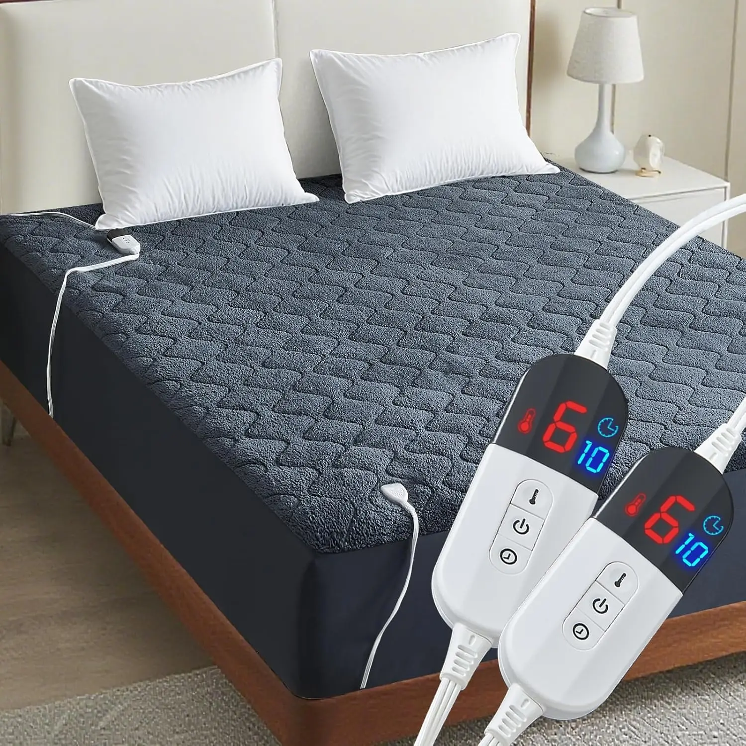 

Electric Heated Mattress Pad with Dual-Zone Control, 6 Heat Settings, Auto Shut-Off, Fits Up to 21" Mattress