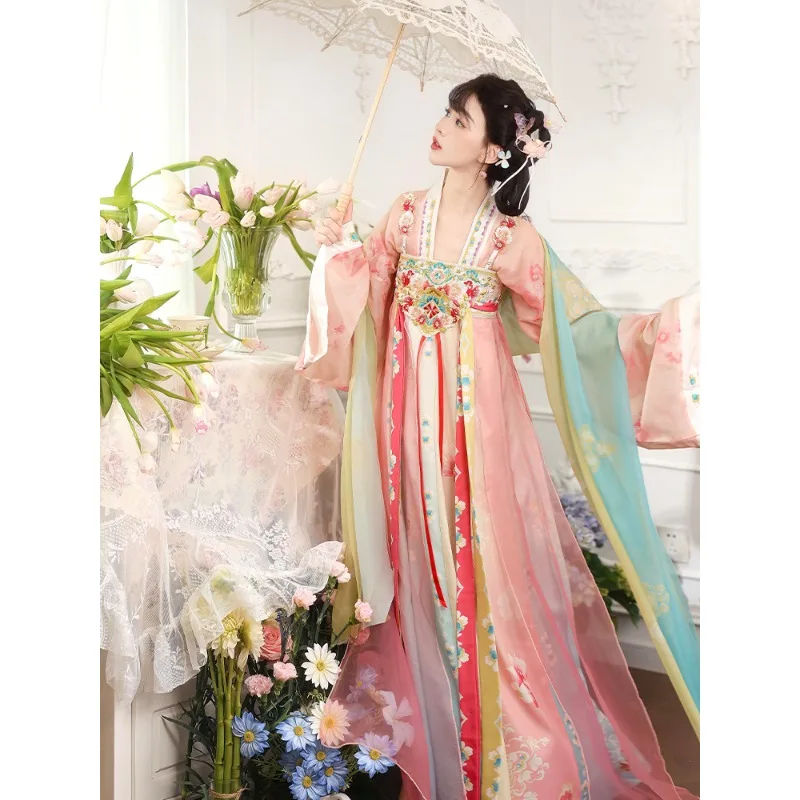 

Spring summer little Tang style Han element suit, heavy industry embroidery chest-length skirt, ancient style fairy style Hanfu