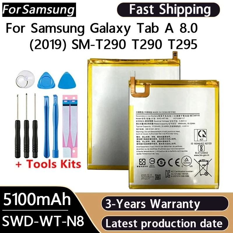 SWD-WT-N8 Replacement Battery Brand New 5100mAh For Samsung Galaxy Tab A 8.0 2019 SM-T290 T290 T295 Batteries+Tools