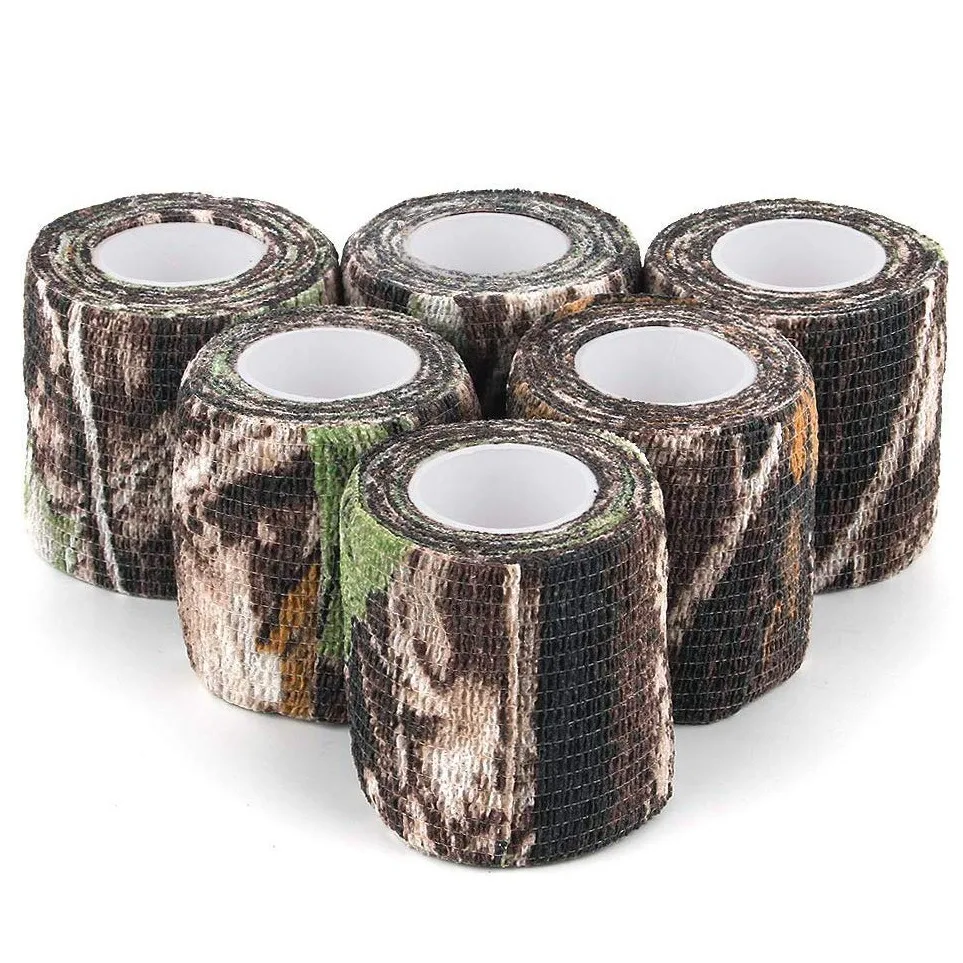 6 Roll Camouflage Tape Cling Scope Wrap Camo Stretch Bandage Self-Adhesive Tape for Camping Hunting Bike Telescope