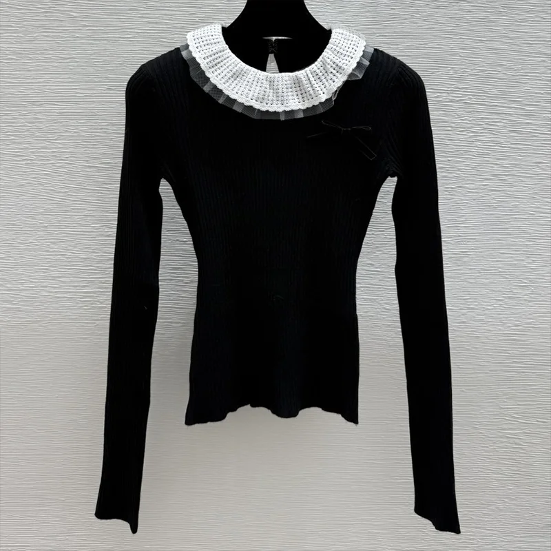 

Высококачественный кружевной женский свитер с круглым вырезом в разноцветном пуловере, популярная осенняя одежда 251102249