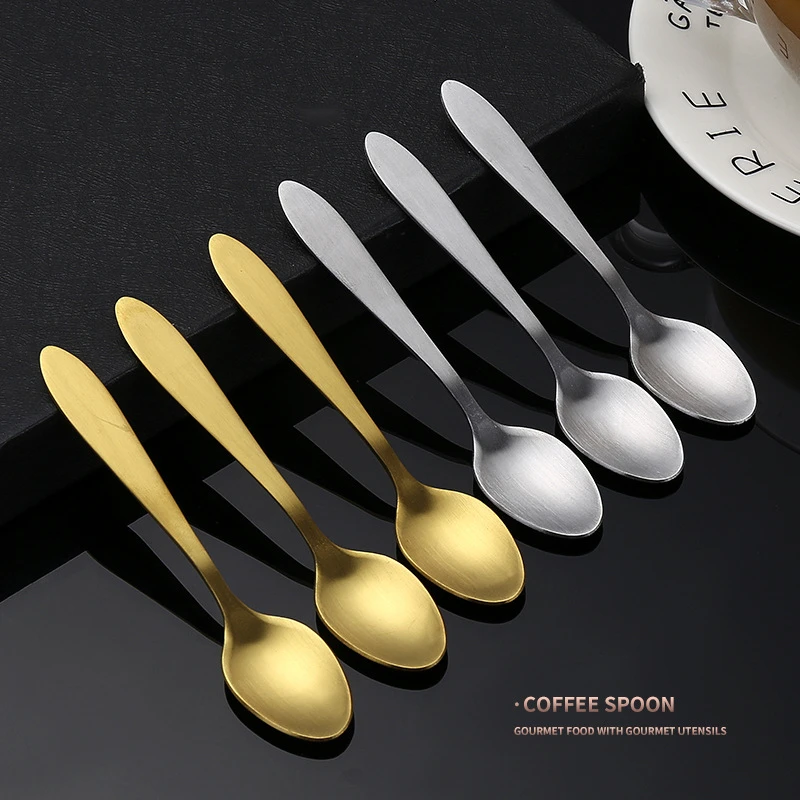 Gold Thickened Stainless Steel Tea Spoon Short Handle Creative Coffee Honey Stirring Spoon Cake Fruit Dessert Scoop Tableware