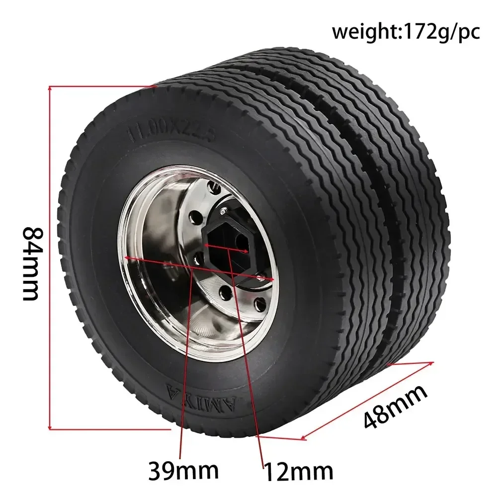 

1/14 TAMIYA RC Truck Universal Metal Wheel Rim & Tire Set, Upgrade Parts for Model Cars