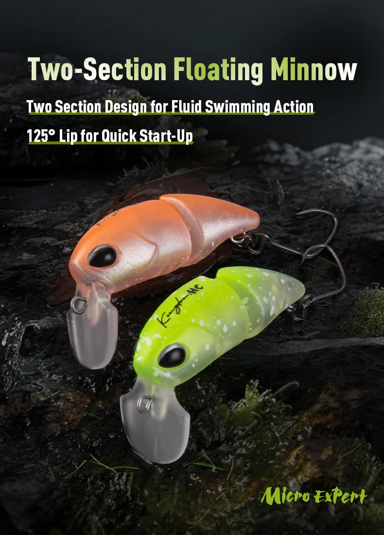 Kingdom 2-teiliger Minnow-Köder, 2,3 g, 37 mm, schwimmender S-förmiger harter Wobble-Topwater-Swimbaits, künstlicher Köder zum Forellen-Barschangeln – Detail 8