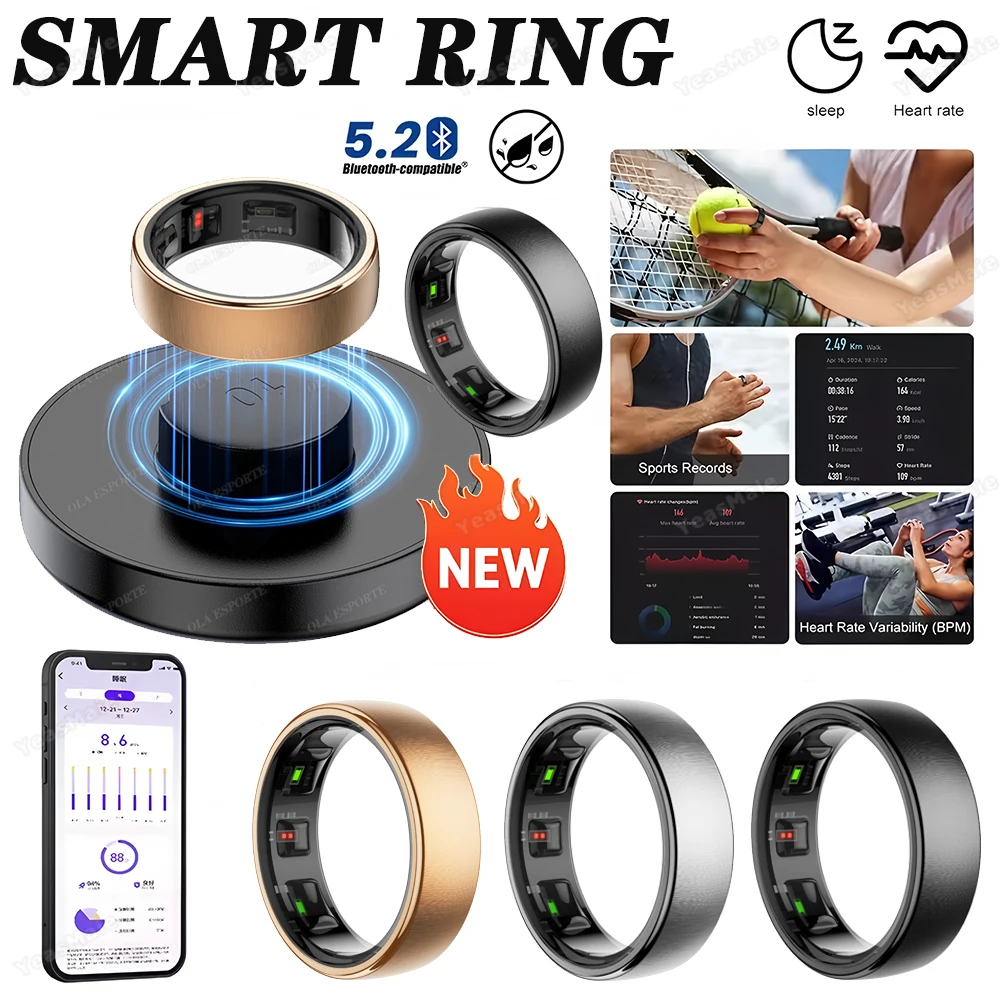 

2025 New For Health Smart Ring Men Women, Heart Rate and Blood Oxygen Monitor Smartring IP68 & 5ATM Waterproof, Multi-sport Mode